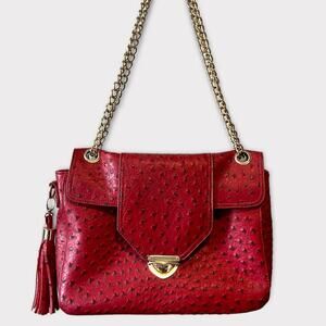 Imoshion Red Faux Ostrich Chain Link Handbag